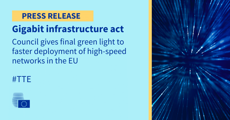 El 29 de abril, el Consejo ha adoptado hoy la Ley de Infraestructuras de Gigabit, que sustituirá a la Directiva de reducción de costes de banda ancha de 2014.